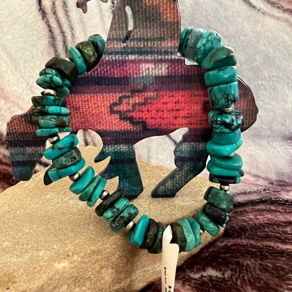 ❤️ Desert Pearls Kingman Turquoise Heishi Sterling Stretch Sz 7 Bracelet 20.8gms - Picture 3 of 10